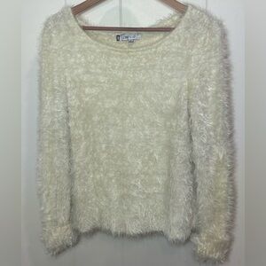 Jennifer Lopez Soft Cream Fuzzy Sweater